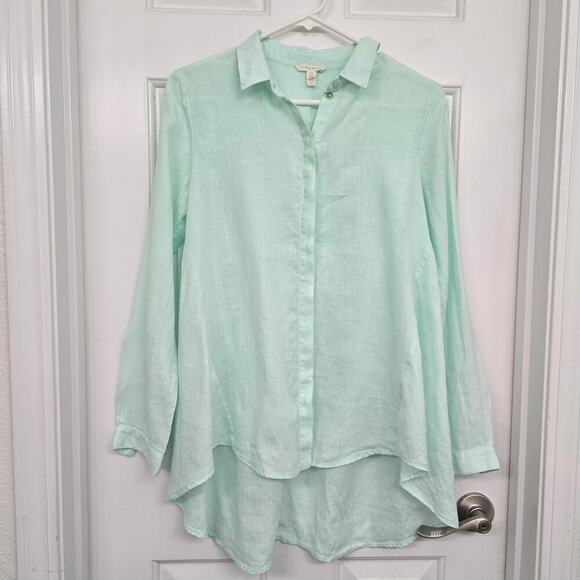 Eileen Fisher Organic Linen Tunic Top Sz S Green Minimalist Lagenlook Coastal - Picture 4 of 9